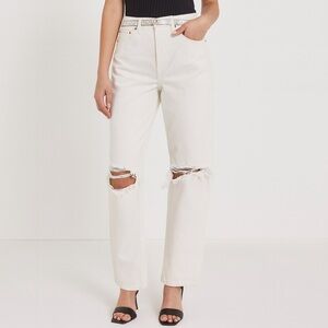 Abercrombie & Fitch White Distressed Straight Leg Jeans